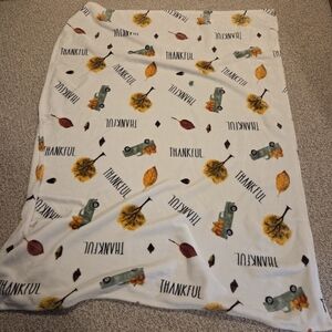 Rae Dunn White Plush Throw with Black Script and Orange Accent